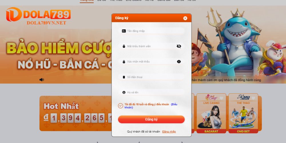 Biểu mẫu đăng ký tài khoản hội viên Dola789